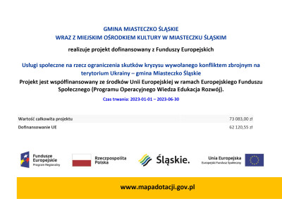 grafika do wpisu: Rekrutacja w projekcie „Usługi społeczne na rzecz ograniczenia skutków kryzysu wywołanego konfliktem zbrojnym na terytorium Ukrainy – Miasto Miasteczko Śląskie”