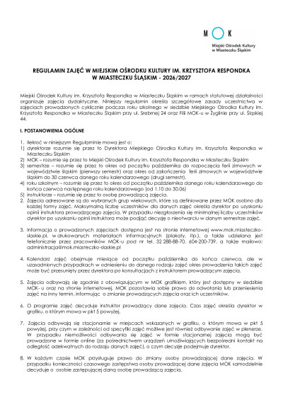 grafika do wpisu: REGULAMIN UCZESTNICTWA W ZAJĘCIACH MOK W ROKU SZKOLNYM 2026/2027