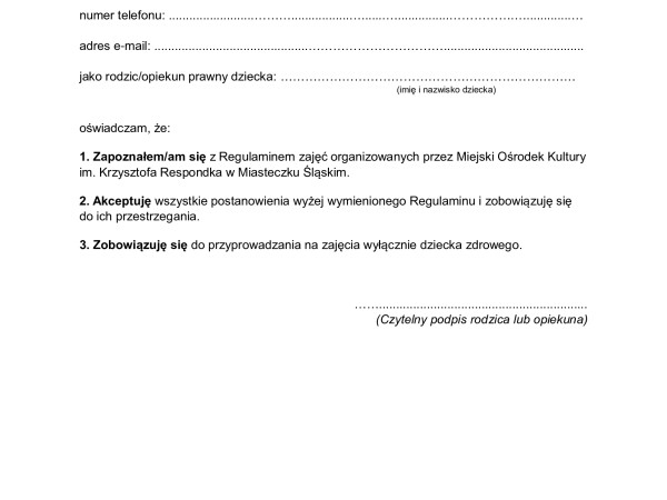 OŚWIADCZENIE OPIEKUNA UCZESTNIKA ZAJĘĆ DYDAKTYCZNYCH